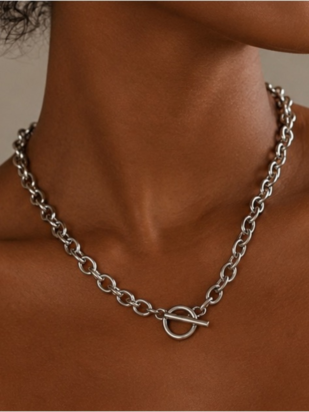 Silver Chunky Toggle Chain Necklace - Women Jewelry